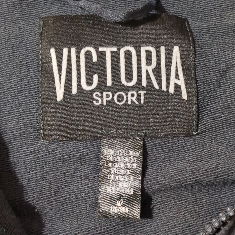 VICTORIA'S Sport Grey Mesh HOODIE JACKET ZIP UP Short Sleeve oversized Sz Medium - Picture 7 of 9